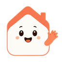 Homi, de vrolijke huisjes-mascotte van Homely, zwaait